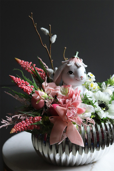 Srebrna Sielanka Sweetie Bunny, stroik wielkanocny w naczyniu