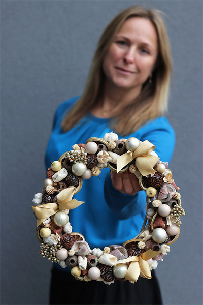 wianek świąteczny z suszem, Złocony, śr.30cm