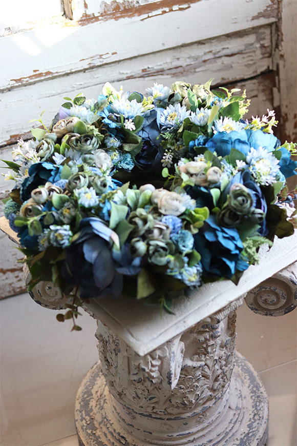 bogaty wianek na drzwi, Niebieska Mgła, śr.43cm