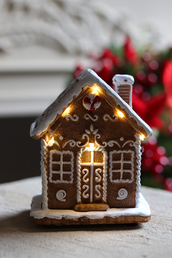 OD RĘKI Gingerbread Xmas A, świąteczny domek z piernika LED, wym.13.5x10.5x8.5cm