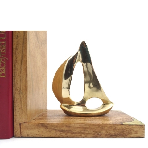 Bookend Yacht, dwie podpórki książek - mosiężne jachty, wym.17.5x14x8.5