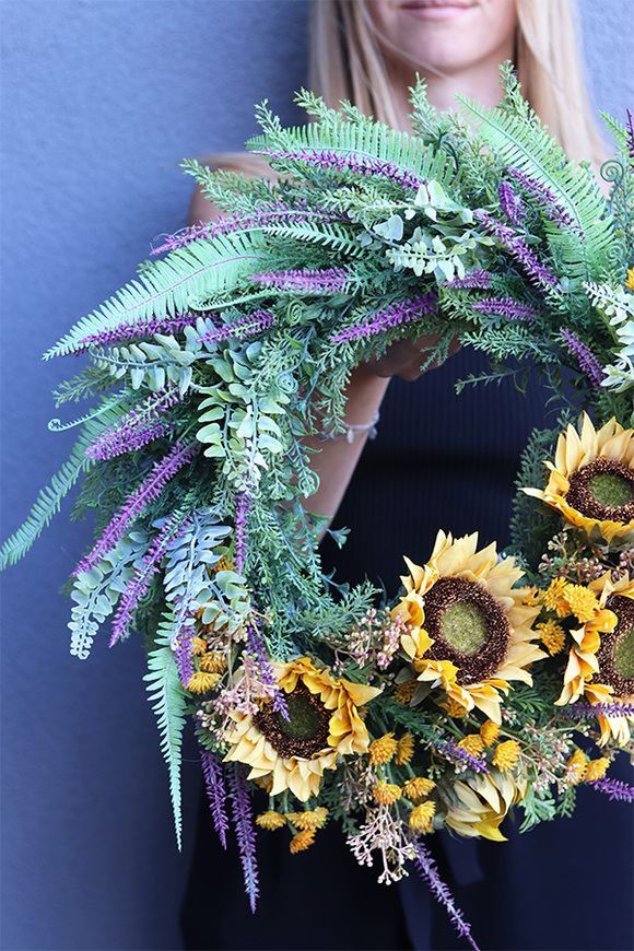 Sunflowers, asymetryczny jesienny wianek, śr.45cm