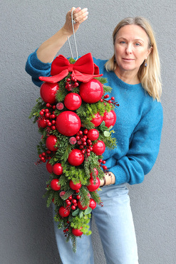 Karminowa Dekoria, girlanda świąteczna z bombkami, dł.80cm