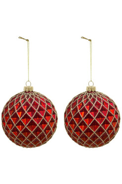 Decoria Red, szklane bombki w pudełku, 2 sztuki, śr.10cm