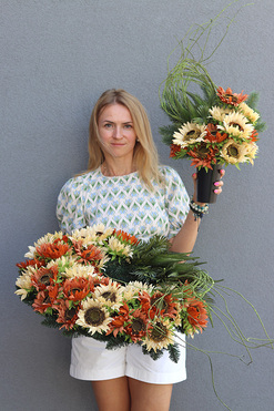 Słonecznikowe Pole, komplet wieniec & bukiet, śr.60cm/46cm