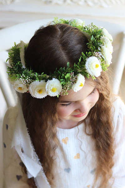 Stokrotki, komunijny wianek na głowę, rozmiar uniwersalny