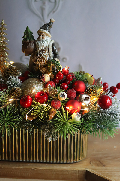Golden Time, świąteczny stroik LED w naczyniu