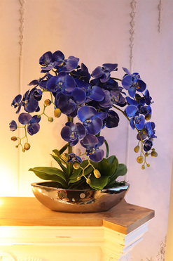 Laos Deep Ocean Blue, sztuczny storczyk w lustrzanej donicy, wys.58cm