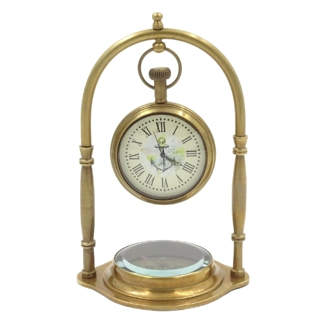 Anchor, mosiężny zegar gabinetowy z kompasem