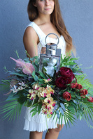 Angelo Garden Bordo, lampion nagrobny z kwiatami, wys.40cm