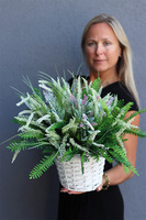 Heather&Lavender, kompozycja z wrzosem i lawendą w koszu