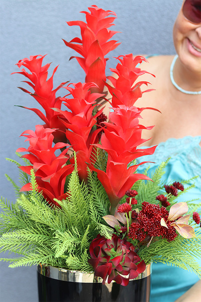 Bromelia Red, sztuczna roślina w doniczce