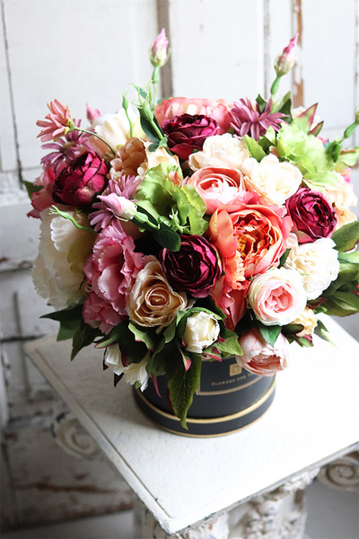 czarny flowerbox z różowymi kwiatami, Marzenna, wys.40cm