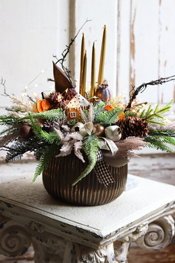 miedziany stroik świąteczny, Goldie LED, wys.34cm 