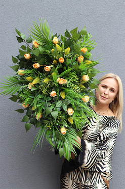 Żółta Róża, wiązanka nagrobna z różami, dł.90cm