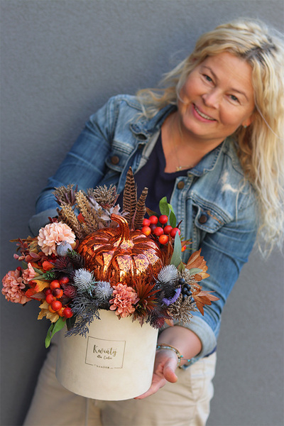 Dynia Glitter Velvet, jesienny flowerbox dekoracyjny