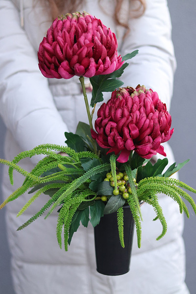 Chryzantema Modern, nagrobny bukiet z bordową chryzantemą
