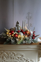 Red & Silver, świąteczny stroik LED na tacce