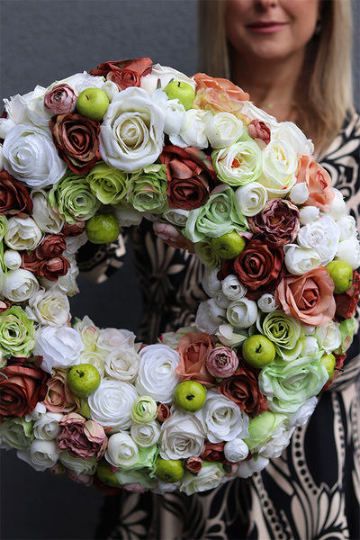duży jesienny wianek na drzwi, Zielone Jabłuszka	