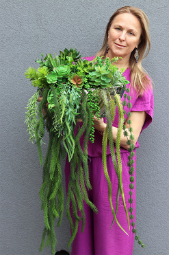 Laos Greeno 3, bogata kompozycja Sukulenty w lustrzanej donicy, wym.28x46cm 