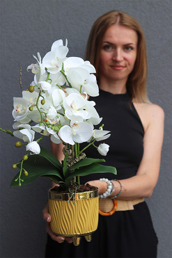 Yellow Orchid, sztuczny storczyk w żółtej doniczce, wys.52cm  