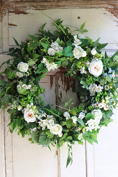 biały wianek na drzwi, Spring Wreath, śr.56cm 