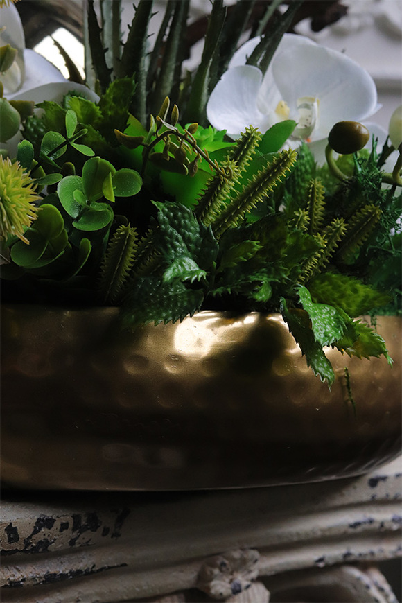 Goldenito Dekoria 2, kompozycja ze storczykiem w złotej misie