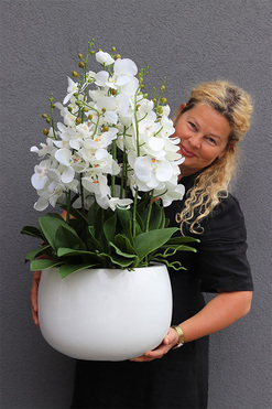 Basiliana Blanca Fiberglass, sztuczny storczyk w białej donicy, wys.80cm 