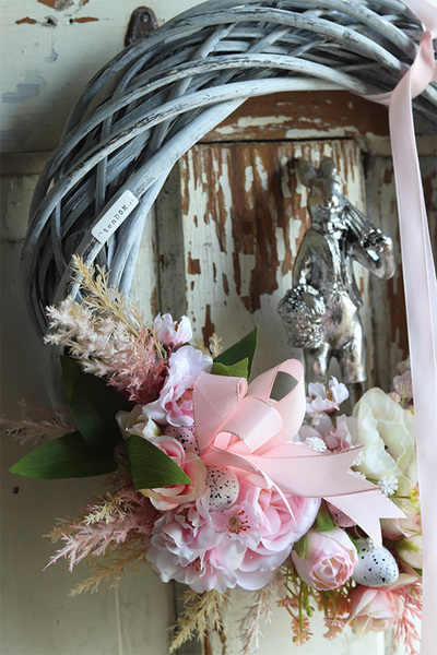 asymetryczny wiosenny wianek, Zając w Pastelach 2, śr.27cm  