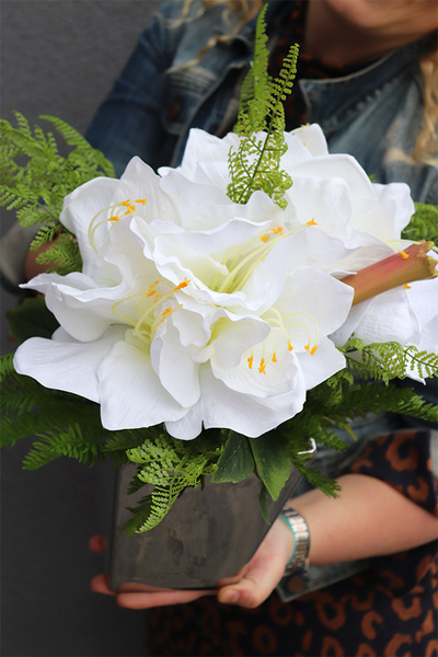 Amarylissia Silver, dekoracja kwiatowa z amarylisem, wys.30cm