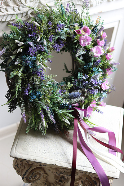 Viella, wianek z lawendą, szafirkami i ptaszkiem