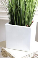 Fiberglass White, sztuczne trawy w eleganckiej donicy