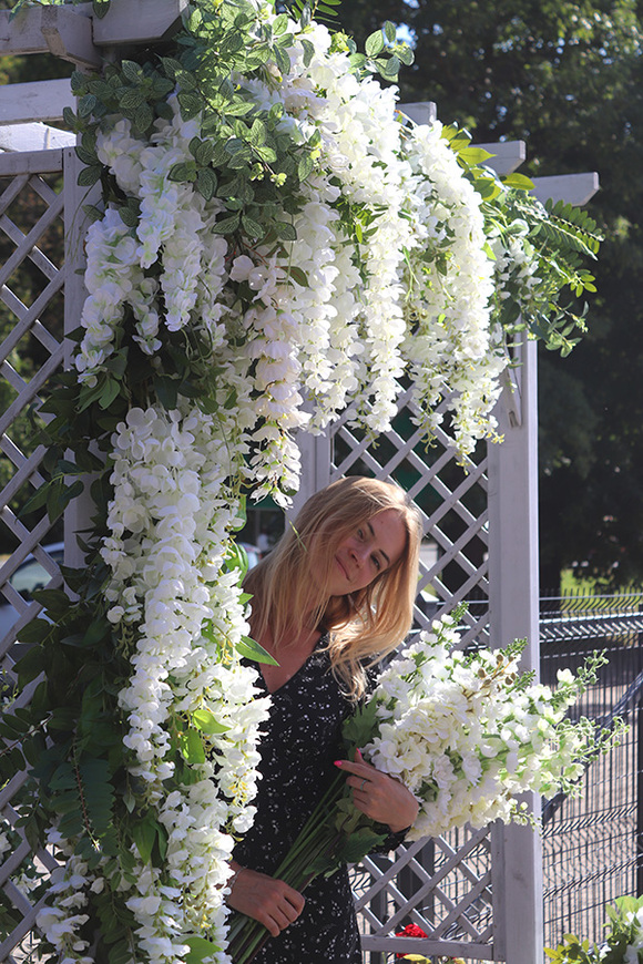 elegancka girlanda z białymi kwiatami, Wisterianna, dł.350cm