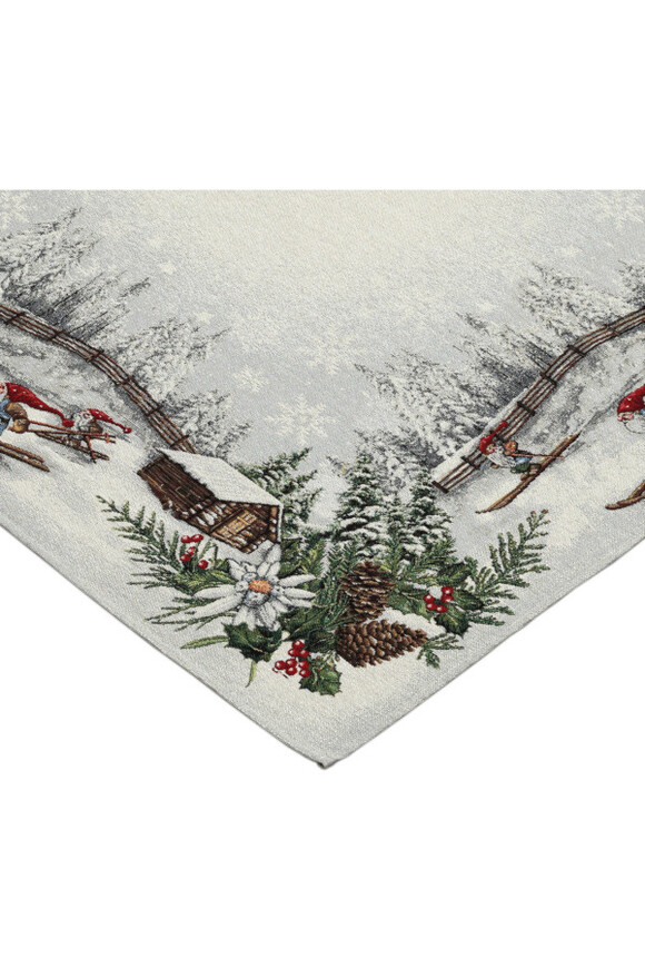 Skrzaty na Nartach, świąteczny obrus gobelinowy