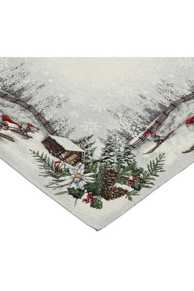 Skrzaty na Nartach, świąteczny obrus gobelinowy