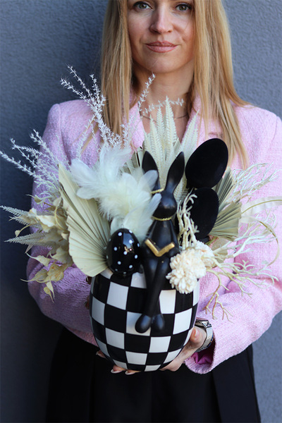 Beige Boho 2, wiosenny stroik z zajączkiem, wys.35cm