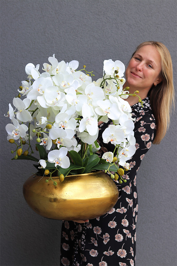 Deluxe Gold A, sztuczny storczyk w złotej donicy, wys.61cm