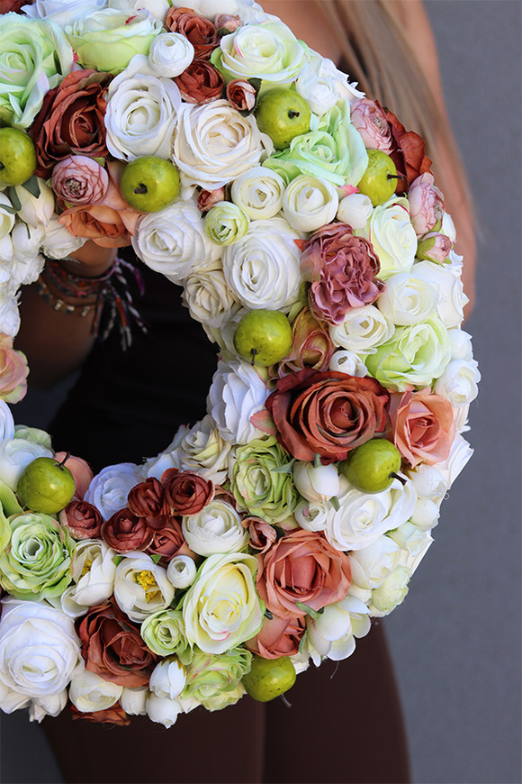 duży jesienny wianek na drzwi, Zielone Jabłuszka