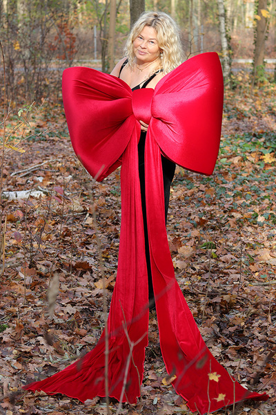 Velvet Papillon, welurowa kokarda pluszowa XXL,  czerwona, wym.90x250cm