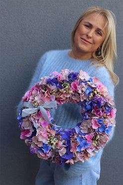 Hortensja Kolorina, gęsty wianek na drzwi, śr.40cm 