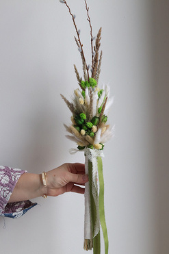 Arletta, komplet dekoracji wielkanocnych, koszyczek&palemka, wys.64/24cm