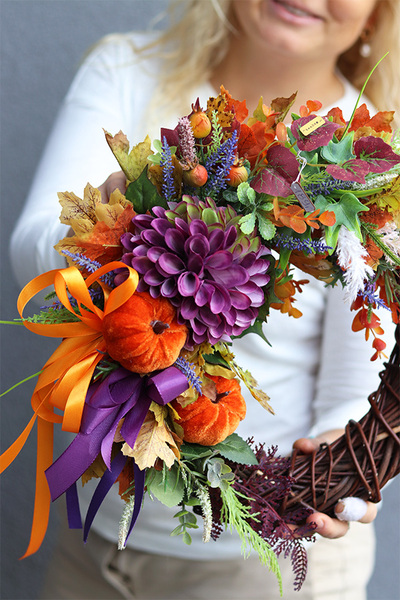 Ferinato Jesień 2, wianek z welurową dynią