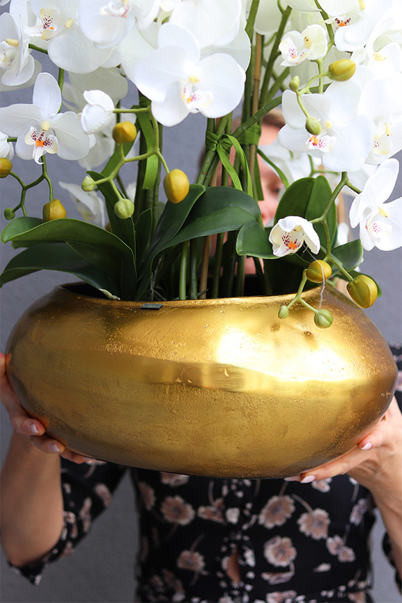 Deluxe Gold A, sztuczny storczyk w złotej donicy, wys.61cm