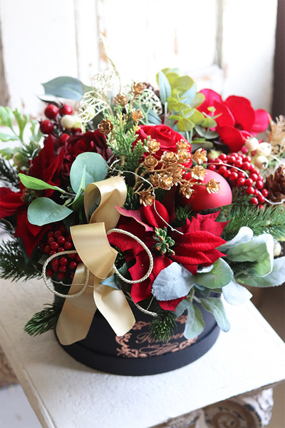 Czerwień Świąteczna, flowerbox bożonarodzeniowy, wys.42cm 