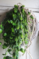 Chmielowy, zielony wianek na drzwi, śr.30cm