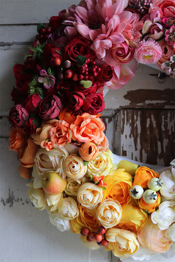 dekoracyjny wianek na drzwi, Tęczowy Ogród 2, śr.42cm 