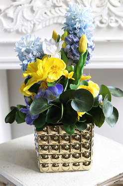 Wiosna w Pełni Gold, kompozycja kwiatowa w naczyniu, wys.43cm