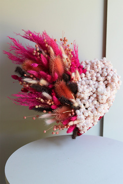 Lady Pink, flowerbox serce z suszem, wys.20cm