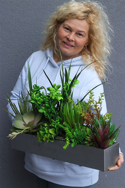 Suculenti Steel Modern, sukulenty w stalowej donicy, wym.47x50cm 