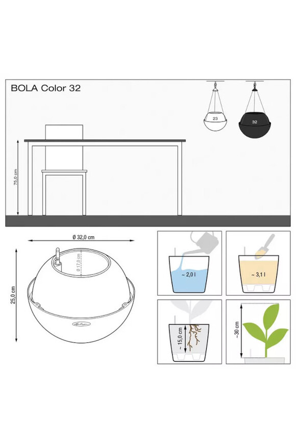 Bola Color, wisząca donica z nawadnianiem